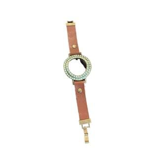 Sweet Lola Brown Leather Bracelet, Circular Center W/ Turquoise Stones Imbedded